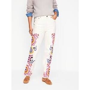 Boden High Rise Embroidered White Jeans, Bohemian, Size 33 Petite, Retail $109